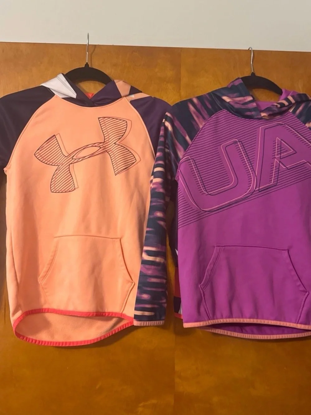 Under Armour Girls' Peach and Navy Hooded Pullover Sweatshirt